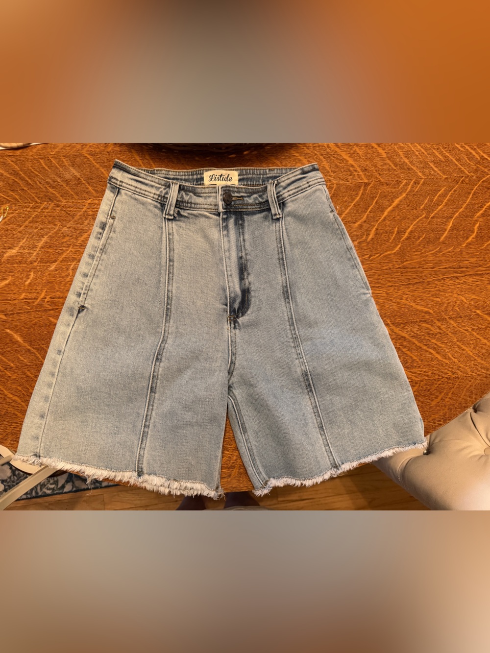 Listicle Light Blue Frayed Hem High-Rise Jean Shorts